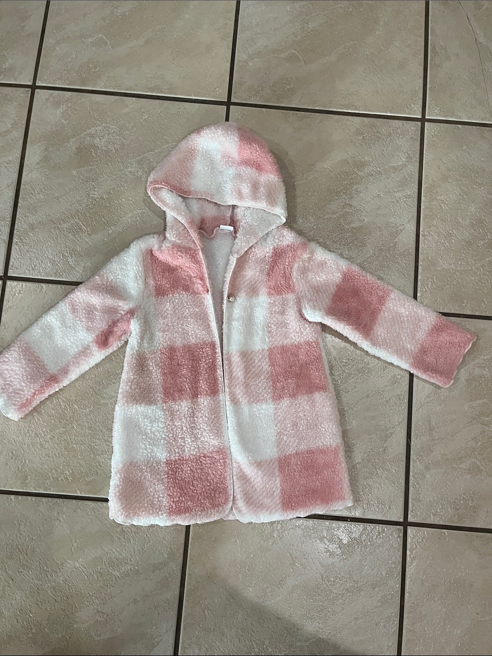 Soft Pink Faux Fur Kids Jacket with Pearl Button - 5Y